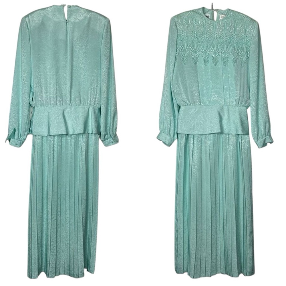 In The Mood Skirt Blouse Set Sz 8 Mint Green Vintage Style Pleated Lace
